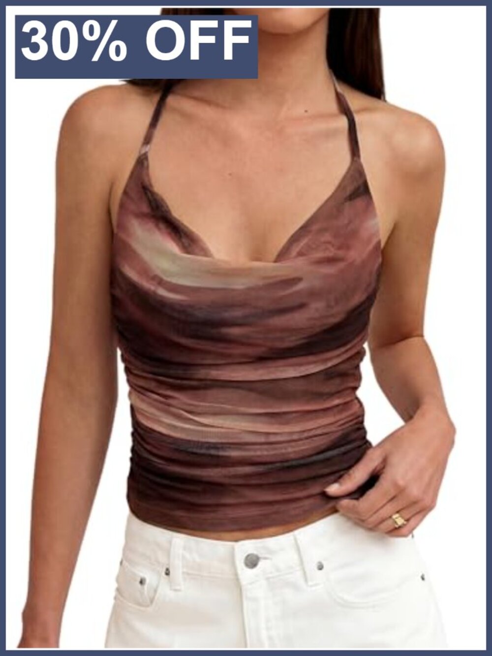 Floral Cowl Neck Halter Top Mesh Backless Y2K Going Out Summer Cami